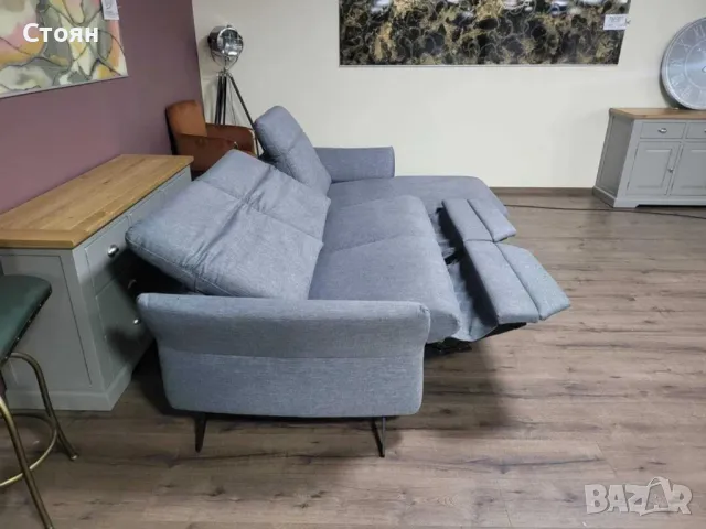 Сив ъглов диван от плат "HUKLA Interliving" с ел. релакс механизъм, снимка 11 - Дивани и мека мебел - 48307281