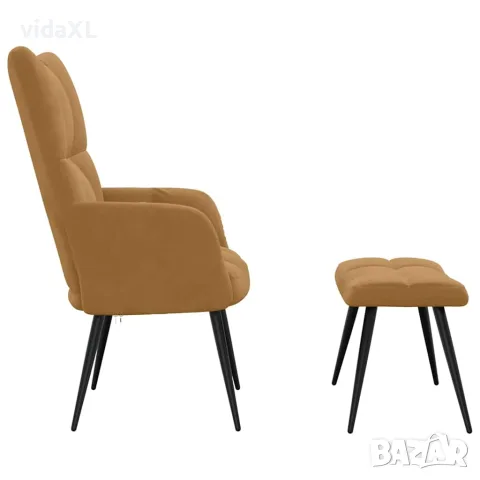 vidaXL Стол за релакс с табуретка, кафяв, кадифе, снимка 4 - Столове - 56146921