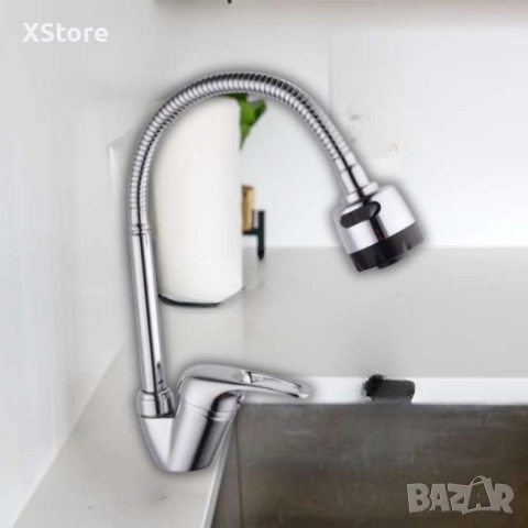 Смесител за вода с гъвкав чучур, верт. с покр. от хром, снимка 2 - Смесители - 52588492