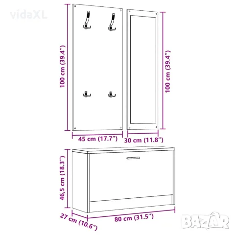 vidaXL 3-в-1 портманто, опушен дъб, инженерно дърво, снимка 8 - Портманта - 56147088