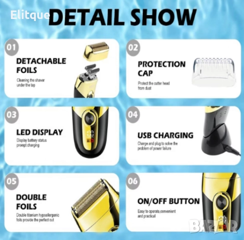 Професионална електрическа самобръсначка, VGR V-383, водоустойчива, LCD дисплей, стойка за зареждане, снимка 6 - Тримери - 52832246