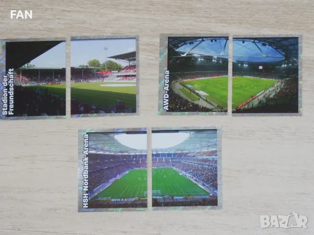 Комплект блестящи футболни стикери Панини PANINI сезон 2008/09 на стадиони на отбори от Бундеслигата