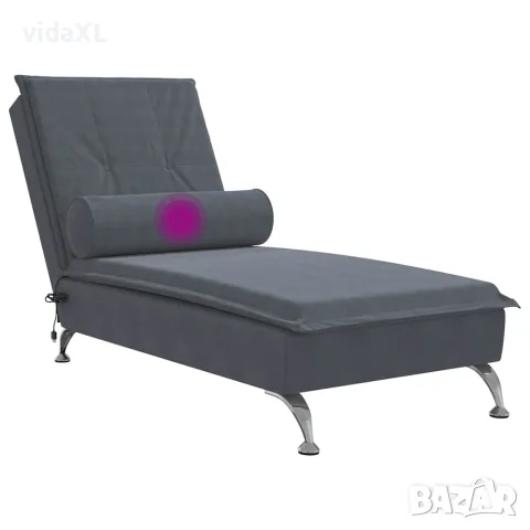 vidaXL Масажна кушетка с болстер, тъмносива, кадифе, снимка 7 - Кушетки - 56147467