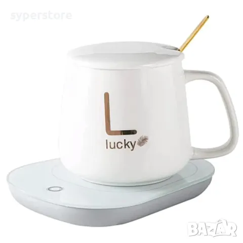 Комплект чаша с капак, лъжичка и нагревател Digital One SP01020, за поддържане на топли напитки, бял, снимка 2 - Сервизи - 49461365