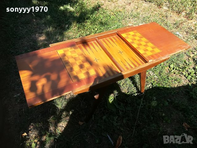 УНИКАТ-ФУРНИР-антика-стара маса табла и шах-90х60х50см-сгъната, снимка 9 - Колекции - 30028351