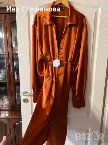 Разкошна елегантна ежедневна парти  рокля риза тежък качествен сатен сатенена ASOS 2 ХЛ 3 ХЛ , снимка 3 - Рокли - 48080969