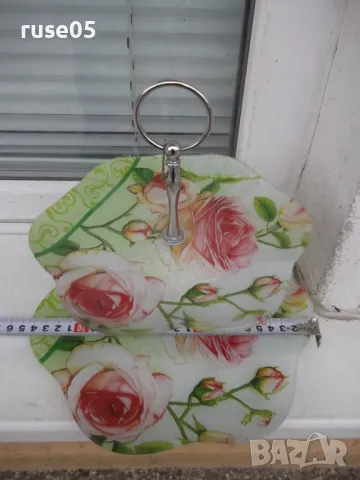 Фруктиера стъклена метал на две нива, снимка 4 - Аксесоари за кухня - 49237772