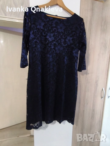 Дантела рокля мастилено синя
