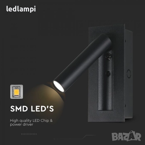 LED Аплик 2W За Вграждане Черен Топло Бяла Светлина, снимка 2 - Лампи за стена - 18952705