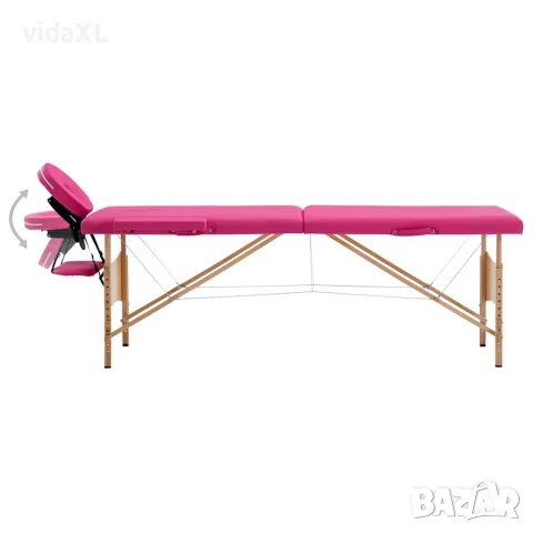 vidaXL Сгъваема масажна кушетка, 2 зони, дърво, розова, снимка 2 - Кушетки - 56146018