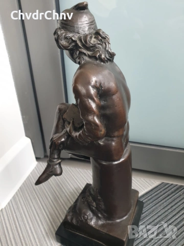 Boverie статуетка 36см-4кг/френска бронзова скулптура/фигура на момче с книга край море, снимка 4 - Статуетки - 54166045