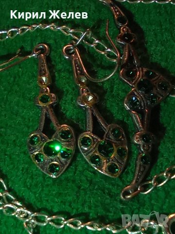 ПОСРЕБРЕНО НЕЖНО КОЛИЕ и ОБЕЦИ със ЗЕЛЕНИ КАМЪНИ ОЛИВИН 21665, снимка 5 - Бижутерийни комплекти - 32525204