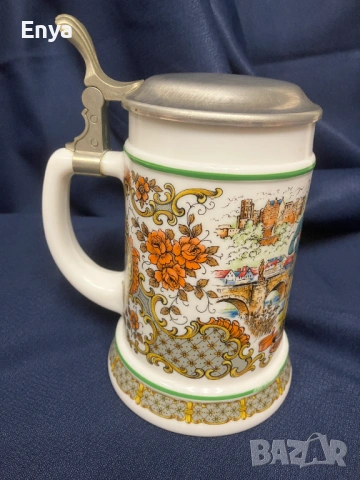 Винтидж керамична халба за бира с капак, снимка 4 - Антикварни и старинни предмети - 53356612