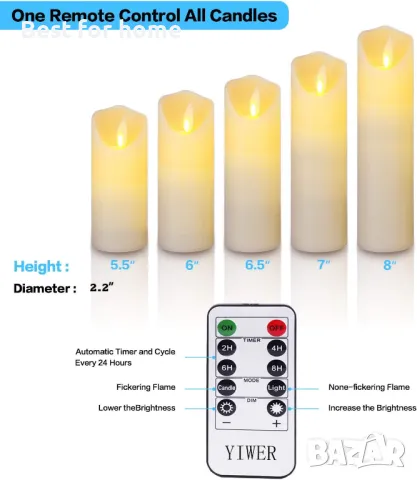 Комплект от 5 бр. ел. восъчни свещи с дистанционно от HANZIM, снимка 5 - Декорация за дома - 48927292