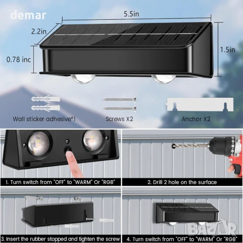 Соларни лампи за огради nibuuecer, 9 цвята и 11 режима на осветление, 60 лумена, 8 броя, снимка 8 - Соларни лампи - 50942812