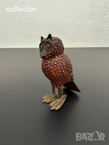 Винтидж месингов бухал / птица с корали. №7724