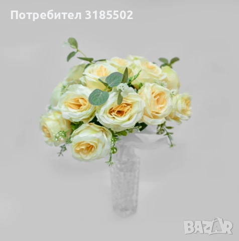 Изкуствени букети с рози и евкалиптови листа – Елегантна украса с дълготраен ефект, снимка 4 - Изкуствени цветя - 51227882