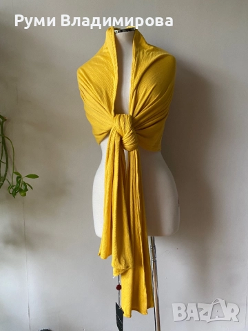 Жълт, голям шал Bitte Kai Rand от лиоцел, с етикет, снимка 2 - Шалове - 51004372