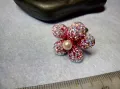 ПРЕКРАСЕН ФЛОРАЛЕН СРЕБЪРЕН ПРЪСТЕН ЦВЕТЕ СРЕБРО 925 с НАТУРАЛНА БЯЛА ПЕРЛА и ИСКРЯЩИ КРИСТАЛИ 49225, снимка 8