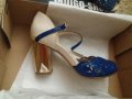 Обувки в бежово-кралскосиньо и златист широк ток - 36 номер , снимка 6