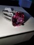 Сребърен 925 Пръстен с родиево покритие и красив натурален Розов Топаз и Циркони!, снимка 6