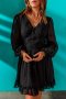 Елегантна дамска рокля в черно с дълъг ръкав и принт на точки, снимка 1 - Рокли - 44365417