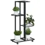 vidaXL 4-етажна стойка за цветя на колела, 44x23x80 см, черна, желязо, снимка 4
