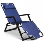 Сгъваем градински шезлонг, регулируем, със синя ватирана възглавница и дишаща материя, 178 см, снимка 4