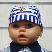 Нов детски бандан на синьо/бяло райе с Череп, от 1 месец до 18 години, снимка 2 - Шапки, шалове и ръкавици - 29974665