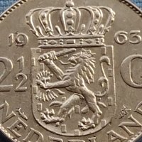 Сребърна монета 2 1/2 гулдена 1963г. Кралица Юлиана Нидерландска 29627, снимка 2 - Нумизматика и бонистика - 42755303