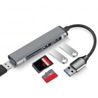 USB C Hub 5 в 1 USB-C към 3хUSB 3.0, SD/TF четец на карти, снимка 1 - Други - 39247945