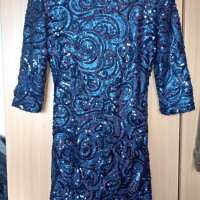 Синя рокля с пайети S, снимка 8 - Рокли - 40215290