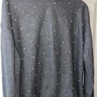 Стилен класически сив мек тънък пуловер блуза Zara zara бели перли , снимка 5 - Блузи с дълъг ръкав и пуловери - 42655609