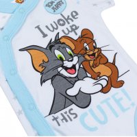Памучно бебешко боди Tom & Jerry , За момче,  0 - 3 месеца, Бяло/ синьо, снимка 2 - Други - 39626581