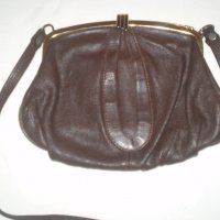 Антична кожена чанта Метална закопчалка и единична  дръжка Английска тъмно кафяв цвят  , снимка 4 - Чанти - 37367177