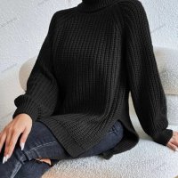 Дамски ежедневен широк пуловер с висока яка и цепка, 5цвята - 023  , снимка 10 - Блузи с дълъг ръкав и пуловери - 42911716