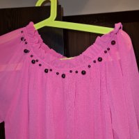 Розова блузка с паднало рамо, снимка 4 - Блузи с дълъг ръкав и пуловери - 40157691