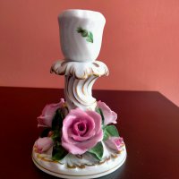 Herend Hungary Three Roses Candle Holder Hand Painted Florals Gold Candlestick Свещница , снимка 3 - Колекции - 40384185