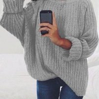 Дамски голям пуловер с навити дълги ръкави и обло деколте, 7цвята , снимка 7 - Блузи с дълъг ръкав и пуловери - 42469277