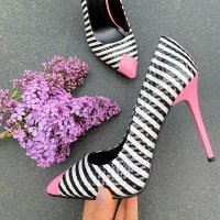 Обувки на ток - черно с розово - 1855, снимка 1 - Дамски обувки на ток - 31715700