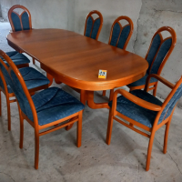 Комплект масивна разтегателна маса с 8 стола и 5 нива на разтягане, снимка 3 - Маси - 44658187