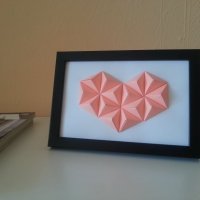 Розово сърце, оригами, в рамка, декорация за стена, подарък , снимка 3 - Декорация за дома - 35462176