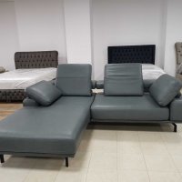 Синьо-зелен кожен ъглов диван "LS - HUKLA" - ест. кожа, снимка 1 - Дивани и мека мебел - 39688147