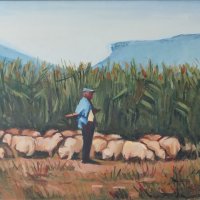 Картина "Овчар със стадо", худ. Олег Памуков, снимка 2 - Картини - 40600492
