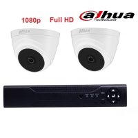 Full HD 1080р Куполен комплект за вътрешен монтаж - DVR + 2 броя Full HD куполни камери DAHUA, снимка 1 - Комплекти за видеонаблюдение - 42666270