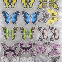 Декорация пеперуди с камъчета за дрехи. Лист с 27 пеперуди с различни дизайни и размери. Размери на , снимка 1 - Художествена гимнастика - 31782045