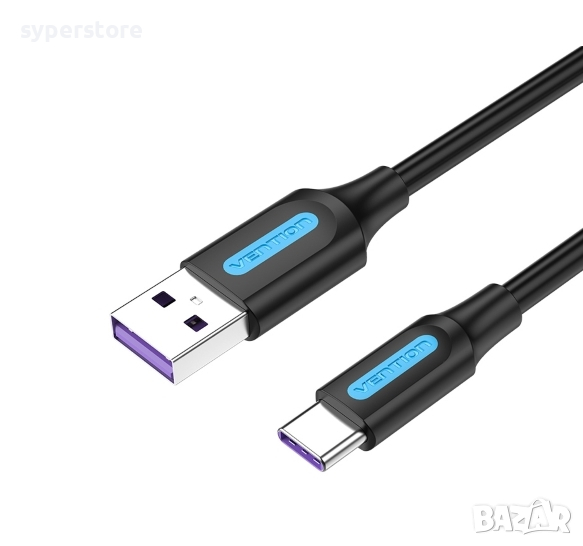 Кабел USB3.1 Type C Мъжко към USB Мъжко 0.5m Черен Vention CORBD 5A Charging Cable USB Type C - USB , снимка 1