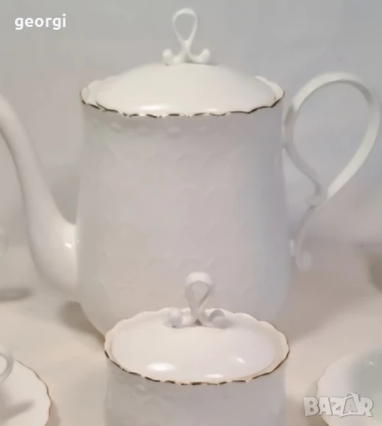 Чайник захарница и латиера български фин костен порцелан Видин , снимка 1
