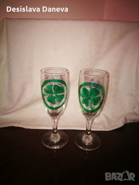 Любителски рисувани стъклени чаши за 60-ти юбилей, снимка 1