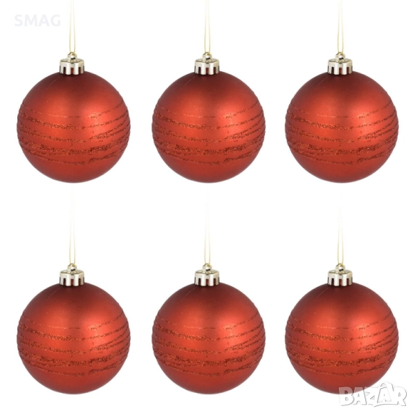 Комплект коледни топки за елха – червени мат и с брокат, Ø8 см – 6 броя_1072175, снимка 1